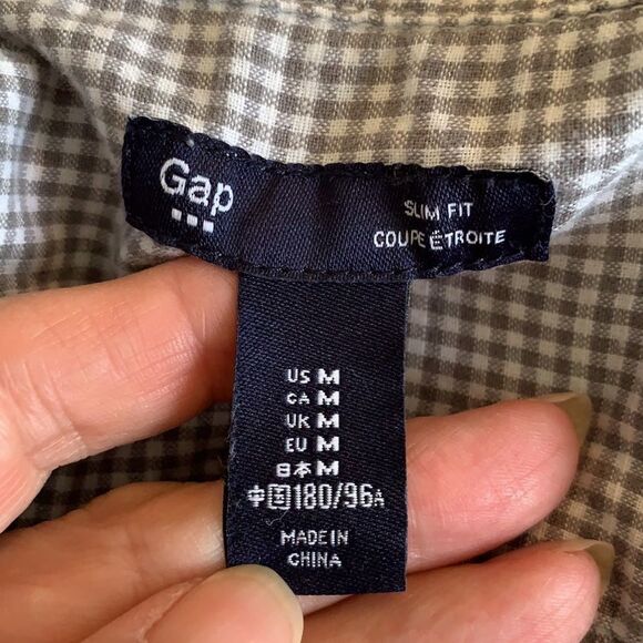 Gap gray/white small checked button collar shirt - Picture 8 of 10